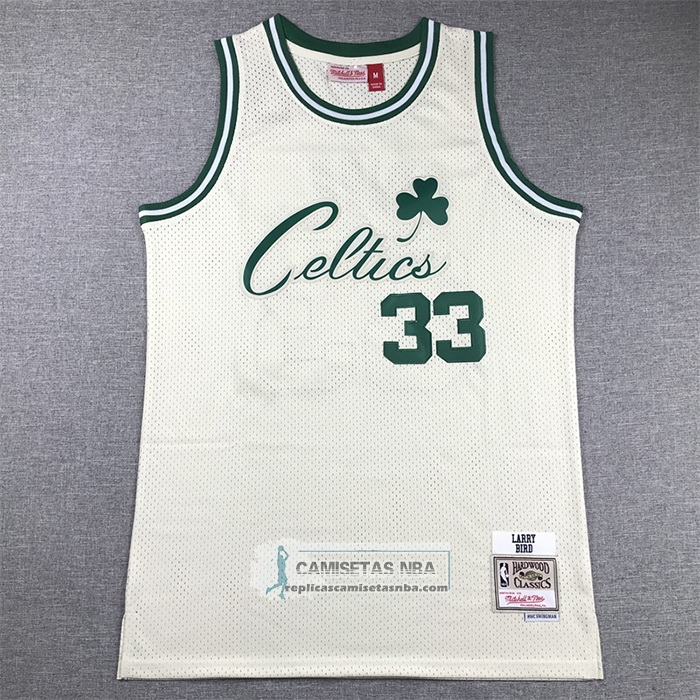 Camiseta Boston Celtics Larry Bird NO 33 Mitchell & Ness Chainstitch Crema